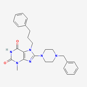 molecular formula C26H30N6O2 B2544353 8-(4-benzylpiperazin-1-yl)-3-methyl-7-(3-phenylpropyl)-1H-purine-2,6(3H,7H)-dione CAS No. 378204-17-2