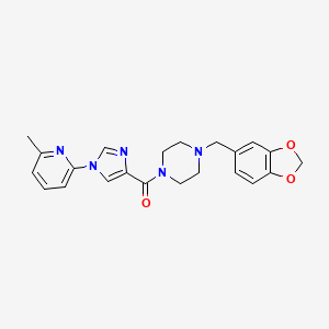 molecular formula C22H23N5O3 B2544364 [4-(1,3-ベンゾジオキソール-5-イルメチル)ピペラジノ][1-(6-メチル-2-ピリジニル)-1H-イミダゾール-4-イル]メタノン CAS No. 477890-24-7