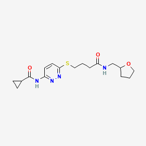 molecular formula C17H24N4O3S B2544370 N-(6-((4-oxo-4-(((tetrahydrofuran-2-yl)methyl)amino)butyl)thio)pyridazin-3-yl)cyclopropanecarboxamide CAS No. 1105210-88-5