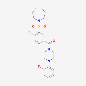 molecular formula C23H27ClFN3O3S B2544371 (3-(Azepan-1-ylsulfonyl)-4-chlorophenyl)(4-(2-fluorophenyl)piperazin-1-yl)methanone CAS No. 887863-51-6