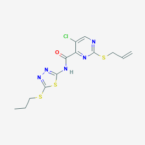 molecular formula C13H14ClN5OS3 B254440 5-chloro-2-(prop-2-en-1-ylsulfanyl)-N-[5-(propylsulfanyl)-1,3,4-thiadiazol-2-yl]pyrimidine-4-carboxamide 