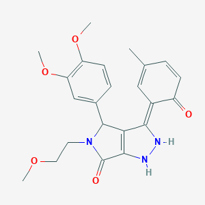 (3Z)-4-(3,4-dimethoxyphenyl)-5-(2-methoxyethyl)-3-(3-methyl-6-oxocyclohexa-2,4-dien-1-ylidene)-2,4-dihydro-1H-pyrrolo[3,4-c]pyrazol-6-one