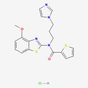 molecular formula C19H19ClN4O2S2 B2544437 N-(3-(1H-imidazol-1-yl)propyl)-N-(4-methoxybenzo[d]thiazol-2-yl)thiophene-2-carboxamide hydrochloride CAS No. 1216442-00-0