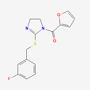 molecular formula C15H13FN2O2S B2544445 (2-((3-fluorobenzyl)thio)-4,5-dihydro-1H-imidazol-1-yl)(furan-2-yl)methanone CAS No. 851865-42-4