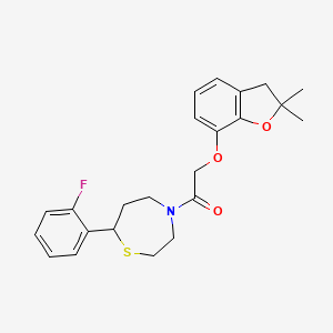 molecular formula C23H26FNO3S B2544451 2-((2,2-Dimethyl-2,3-dihydrobenzofuran-7-yl)oxy)-1-(7-(2-fluorophenyl)-1,4-thiazepan-4-yl)ethanone CAS No. 1705245-64-2