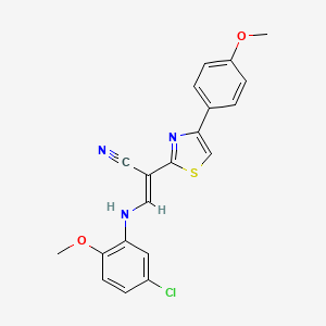 molecular formula C20H16ClN3O2S B2544453 (E)-3-((5-氯-2-甲氧基苯基)氨基)-2-(4-(4-甲氧基苯基)噻唑-2-基)丙烯腈 CAS No. 477187-53-4