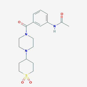 molecular formula C18H25N3O4S B2544457 N-(3-(4-(1,1-dioxidotetrahydro-2H-thiopyran-4-yl)piperazine-1-carbonyl)phenyl)acetamide CAS No. 1903717-46-3