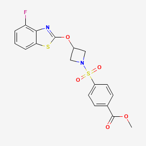 molecular formula C18H15FN2O5S2 B2544493 4-((3-((4-氟代苯并[d]噻唑-2-基)氧基)氮杂环丁-1-基)磺酰基)苯甲酸甲酯 CAS No. 1396847-01-0