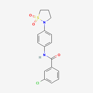 molecular formula C16H15ClN2O3S B2544496 3-chloro-N-[4-(1,1-dioxo-1,2-thiazolidin-2-yl)phenyl]benzamide CAS No. 942010-85-7