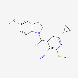 molecular formula C20H19N3O2S B2544505 6-cyclopropyl-4-(5-methoxy-2,3-dihydro-1H-indole-1-carbonyl)-2-(methylsulfanyl)pyridine-3-carbonitrile CAS No. 1427674-71-2