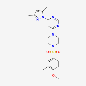 molecular formula C21H26N6O3S B2544510 4-(3,5-二甲基-1H-吡唑-1-基)-6-(4-((4-甲氧基-3-甲苯基)磺酰基)哌嗪-1-基)嘧啶 CAS No. 1171359-89-9