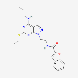 molecular formula C22H26N6O2S B2544515 N-(2-(4-(propylamino)-6-(propylthio)-1H-pyrazolo[3,4-d]pyrimidin-1-yl)ethyl)benzofuran-2-carboxamide CAS No. 946211-42-3