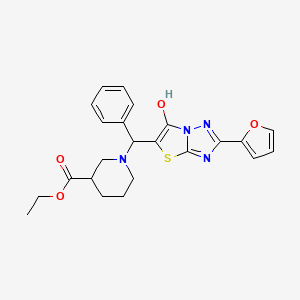 molecular formula C23H24N4O4S B2544527 Ethyl 1-((2-(furan-2-yl)-6-hydroxythiazolo[3,2-b][1,2,4]triazol-5-yl)(phenyl)methyl)piperidine-3-carboxylate CAS No. 887219-44-5
