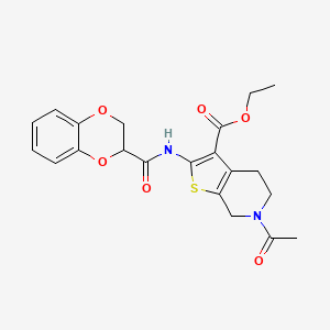 molecular formula C21H22N2O6S B2544557 Ethyl 6-acetyl-2-(2,3-dihydrobenzo[b][1,4]dioxine-2-carboxamido)-4,5,6,7-tetrahydrothieno[2,3-c]pyridine-3-carboxylate CAS No. 920450-61-9