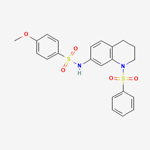 molecular formula C22H22N2O5S2 B2544566 4-methoxy-N-(1-(phenylsulfonyl)-1,2,3,4-tetrahydroquinolin-7-yl)benzenesulfonamide CAS No. 951572-71-7