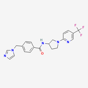 molecular formula C21H20F3N5O B2544570 4-((1H-imidazol-1-yl)methyl)-N-(1-(5-(trifluoromethyl)pyridin-2-yl)pyrrolidin-3-yl)benzamide CAS No. 2097921-35-0