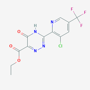 molecular formula C12H8ClF3N4O3 B2544576 Ethyl 3-[3-chloro-5-(trifluoromethyl)-2-pyridinyl]-5-hydroxy-1,2,4-triazine-6-carboxylate CAS No. 2059279-04-6