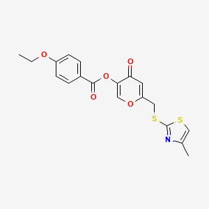 molecular formula C19H17NO5S2 B2544580 6-(((4-methylthiazol-2-yl)thio)methyl)-4-oxo-4H-pyran-3-yl 4-ethoxybenzoate CAS No. 896302-76-4