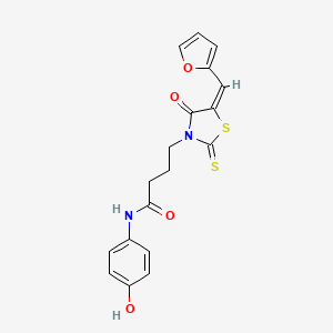 molecular formula C18H16N2O4S2 B2544582 (E)-4-(5-(furan-2-ylmethylene)-4-oxo-2-thioxothiazolidin-3-yl)-N-(4-hydroxyphenyl)butanamide CAS No. 637318-92-4