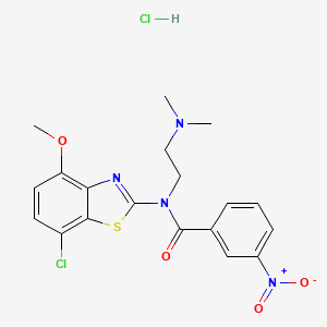 molecular formula C19H20Cl2N4O4S B2544600 N-(7-chloro-4-methoxybenzo[d]thiazol-2-yl)-N-(2-(dimethylamino)ethyl)-3-nitrobenzamide hydrochloride CAS No. 1215634-29-9