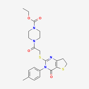 molecular formula C22H26N4O4S2 B2544601 4-[2-[[3-(4-甲基苯基)-4-氧代-6,7-二氢噻吩并[3,2-d]嘧啶-2-基]硫代]乙酰基]-1-哌嗪羧酸乙酯 CAS No. 686771-23-3