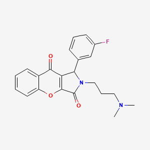 molecular formula C22H21FN2O3 B2544630 2-(3-(Dimethylamino)propyl)-1-(3-fluorophenyl)-1,2-dihydrochromeno[2,3-c]pyrrole-3,9-dione CAS No. 845984-44-3