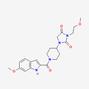 molecular formula C21H26N4O5 B2544631 1-(1-(6-methoxy-1H-indole-2-carbonyl)piperidin-4-yl)-3-(2-methoxyethyl)imidazolidine-2,4-dione CAS No. 2034605-52-0