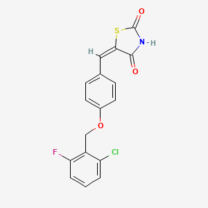 molecular formula C17H11ClFNO3S B2544633 (5E)-5-({4-[(2-chloro-6-fluorophenyl)methoxy]phenyl}methylidene)-1,3-thiazolidine-2,4-dione CAS No. 477862-12-7