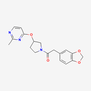 molecular formula C18H19N3O4 B2544640 2-(2H-1,3-benzodioxol-5-yl)-1-{3-[(2-methylpyrimidin-4-yl)oxy]pyrrolidin-1-yl}ethan-1-one CAS No. 2097895-37-7