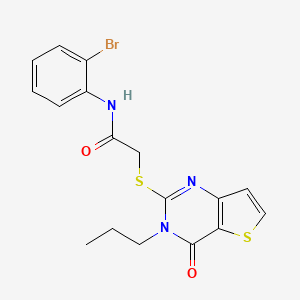 molecular formula C17H16BrN3O2S2 B2544648 N-(2-溴苯基)-2-[(4-氧代-3-丙基-3,4-二氢噻吩并[3,2-d]嘧啶-2-基)硫代]乙酰胺 CAS No. 1252906-03-8