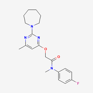 molecular formula C20H25FN4O2 B2544662 2-{[4-(3-methylbutanoyl)piperazin-1-yl]carbonyl}-1H-indole CAS No. 1226448-35-6