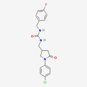 molecular formula C19H19ClFN3O2 B2544676 1-((1-(4-Chlorophenyl)-5-oxopyrrolidin-3-yl)methyl)-3-(4-fluorobenzyl)urea CAS No. 954588-40-0