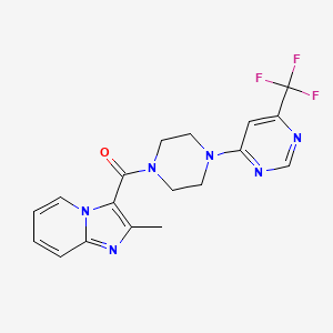 molecular formula C18H17F3N6O B2544689 (2-Methylimidazo[1,2-a]pyridin-3-yl)(4-(6-(trifluoromethyl)pyrimidin-4-yl)piperazin-1-yl)methanone CAS No. 2034342-53-3