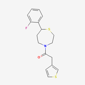 molecular formula C17H18FNOS2 B2544716 1-(7-(2-Fluorophenyl)-1,4-thiazepan-4-yl)-2-(thiophen-3-yl)ethanone CAS No. 1705246-68-9