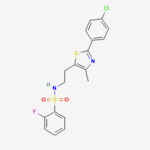 molecular formula C18H16ClFN2O2S2 B2544729 N-[2-[2-(4-氯苯基)-4-甲基-1,3-噻唑-5-基]乙基]-2-氟苯磺酰胺 CAS No. 894007-70-6