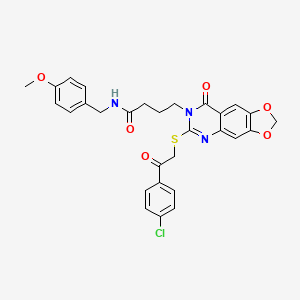 4-[6-[2-(4-chlorophenyl)-2-oxoethyl]sulfanyl-8-oxo-[1,3]dioxolo[4,5-g]quinazolin-7-yl]-N-[(4-methoxyphenyl)methyl]butanamide