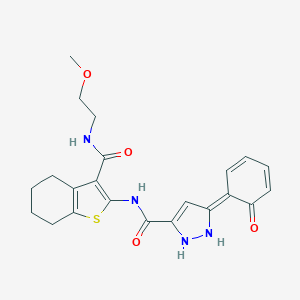 (5Z)-N-[3-(2-methoxyethylcarbamoyl)-4,5,6,7-tetrahydro-1-benzothiophen-2-yl]-5-(6-oxocyclohexa-2,4-dien-1-ylidene)-1,2-dihydropyrazole-3-carboxamide