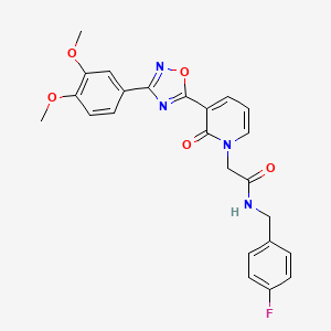 molecular formula C24H21FN4O5 B2544766 2-(3-(3-(3,4-dimethoxyphenyl)-1,2,4-oxadiazol-5-yl)-2-oxopyridin-1(2H)-yl)-N-(4-fluorobenzyl)acetamide CAS No. 1358721-32-0