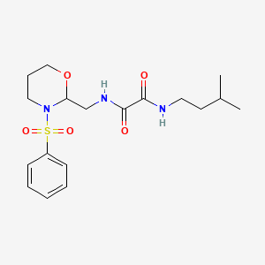 molecular formula C18H27N3O5S B2544771 N1-isopentyl-N2-((3-(phenylsulfonyl)-1,3-oxazinan-2-yl)methyl)oxalamide CAS No. 872881-01-1