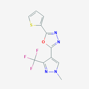 molecular formula C11H7F3N4OS B2544803 2-[1-methyl-3-(trifluoromethyl)-1H-pyrazol-4-yl]-5-(2-thienyl)-1,3,4-oxadiazole CAS No. 477762-34-8