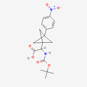 molecular formula C18H22N2O6 B2544837 2-[(2-Methylpropan-2-yl)oxycarbonylamino]-2-[3-(4-nitrophenyl)-1-bicyclo[1.1.1]pentanyl]acetic acid CAS No. 2287267-05-2
