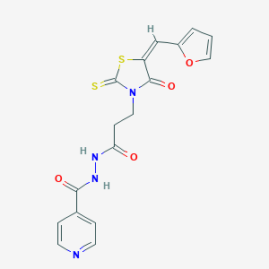 molecular formula C17H14N4O4S2 B254489 N'-{3-[5-(2-furylmethylene)-4-oxo-2-thioxo-1,3-thiazolidin-3-yl]propanoyl}isonicotinohydrazide 
