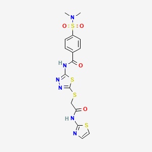 molecular formula C16H16N6O4S4 B2544916 4-(N,N-二甲基磺酰氨基)-N-(5-((2-氧代-2-(噻唑-2-氨基)乙基)硫代)-1,3,4-噻二唑-2-基)苯甲酰胺 CAS No. 389073-62-5