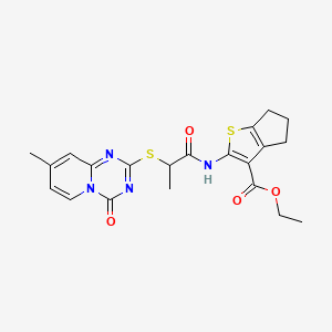 ethyl 2-(2-((8-methyl-4-oxo-4H-pyrido[1,2-a][1,3,5]triazin-2-yl)thio)propanamido)-5,6-dihydro-4H-cyclopenta[b]thiophene-3-carboxylate
