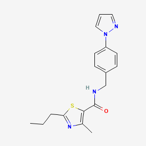 4-Methyl-2-propyl-N-[(4-pyrazol-1-ylphenyl)methyl]-1,3-thiazole-5-carboxamide