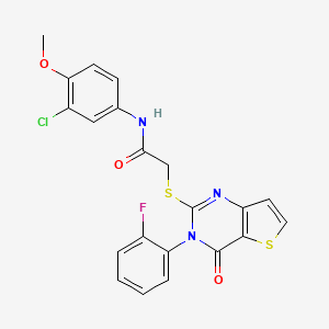 molecular formula C21H15ClFN3O3S2 B2545003 N-(3-氯-4-甲氧基苯基)-2-{[3-(2-氟苯基)-4-氧代-3,4-二氢噻吩并[3,2-d]嘧啶-2-基]硫代}乙酰胺 CAS No. 1260633-27-9