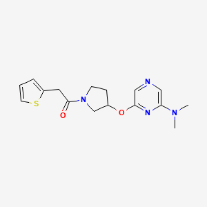 molecular formula C16H20N4O2S B2545018 1-(3-((6-(二甲氨基)吡嗪-2-基)氧代)吡咯烷-1-基)-2-(噻吩-2-基)乙酮 CAS No. 2034286-55-8