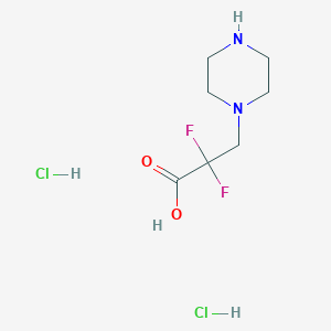 molecular formula C7H14Cl2F2N2O2 B2545033 2,2-Difluoro-3-piperazin-1-ylpropanoic acid;dihydrochloride CAS No. 2490430-31-2