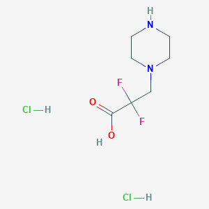 molecular formula C7H14Cl2F2N2O2 B2545033 2,2-二氟-3-哌嗪-1-基丙酸；二盐酸盐 CAS No. 2490430-31-2