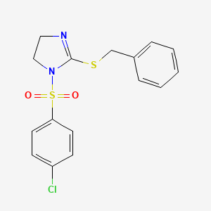 molecular formula C16H15ClN2O2S2 B2545065 2-Benzylsulfanyl-1-(4-chlorophenyl)sulfonyl-4,5-dihydroimidazole CAS No. 868216-61-9
